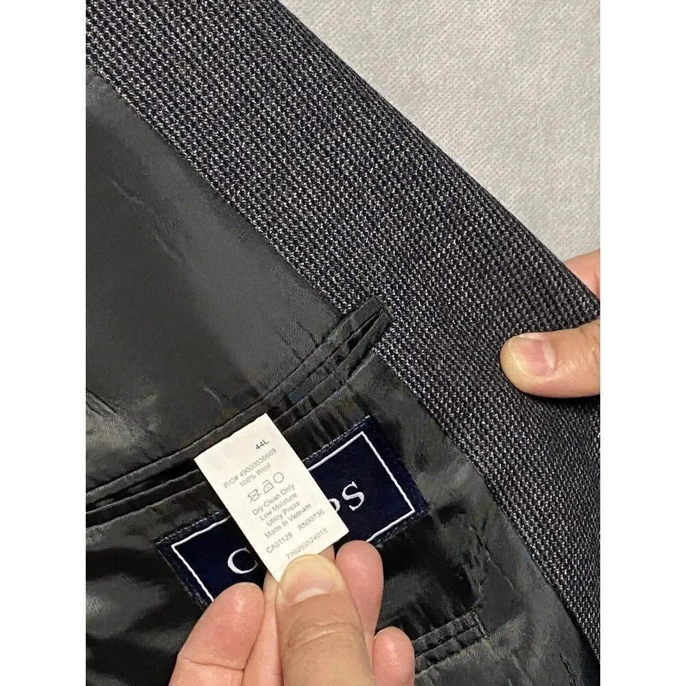 Chaps Blazer Men 44L Gray Blue Nailhead Wool Flannel Coat‎ Ralph Lauren Luxury